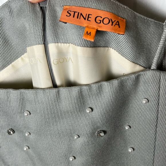 STINE GOYA Aly Wool Blend Beaded Rhinestone Gray Midi Dress M - Picture 11 of 12